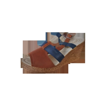 Skórzane sandały brązowo-granatowe koturn 8 cm nr 38